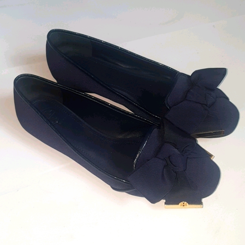Tory burch pump bow slip on flat shoe Sz 7.5US
